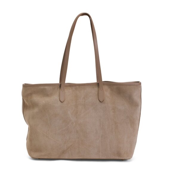DIVINA FIRENZE Beige Made In Italy Suede And Leather Triple Compartment Tote